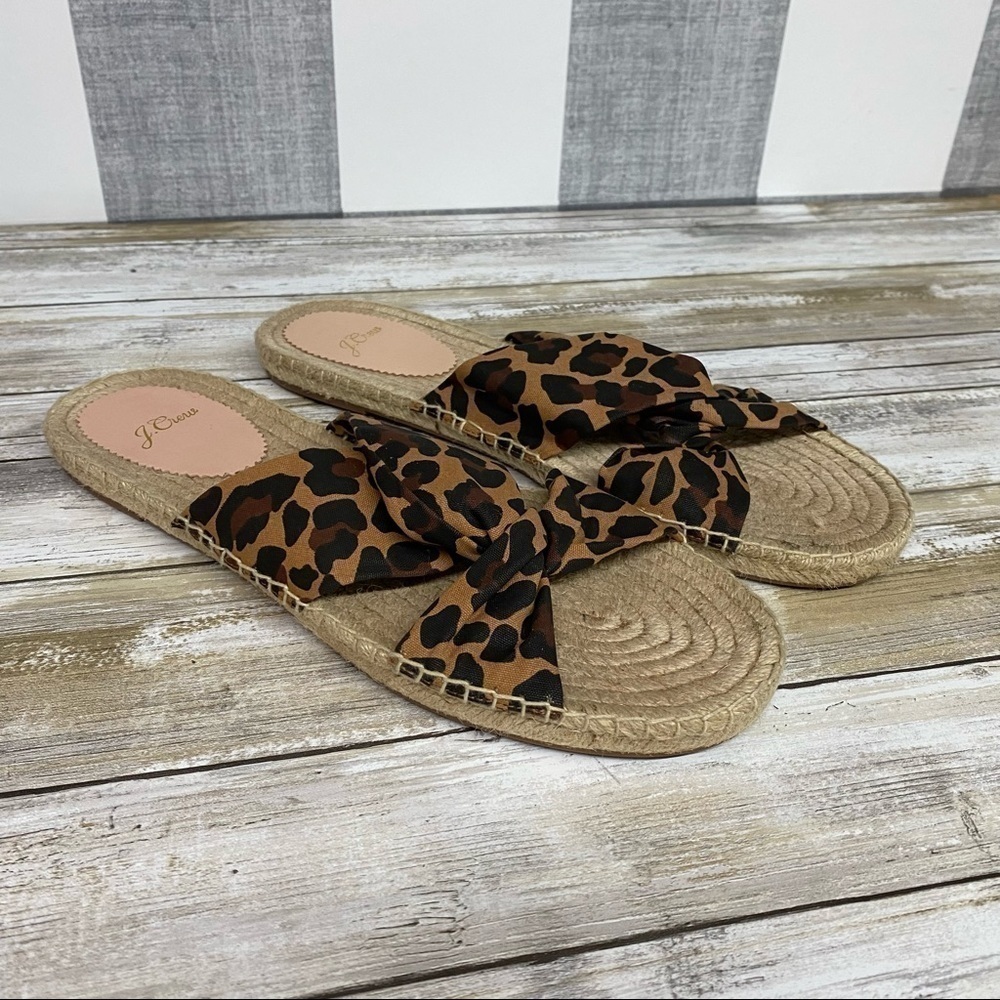 J.Crew Twisted Knot Espadrille Leopard Slide Sandal - Picture 3 of 12